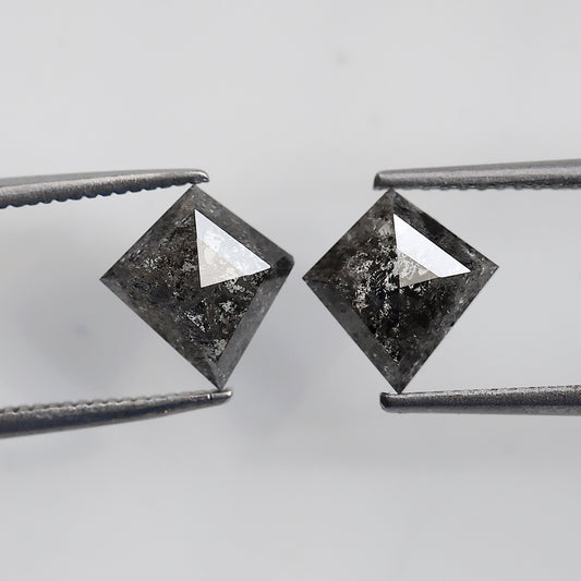 2.17 Ct Pair Of Kite Shape Salt and Pepper Diamond 8 mm Grey Black Color Natural Loose Diamond