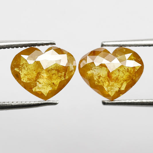 8 MM Long Twin Pair Of 3.45 CT Yellow Beautiful Heart Shaped Natural Loose Conflict Free Salt and Pepper Diamond