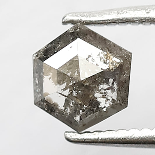 0.65 CT Hexagon Salt and Pepper Diamond, Natural Earth Mined Gray Black Diamond For Bridal Ring