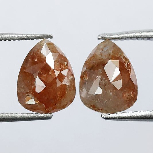 1.86 CT Pear Shape Rustic Diamond Pair, Natural Reddish Loose Diamonds for Stud Earrings