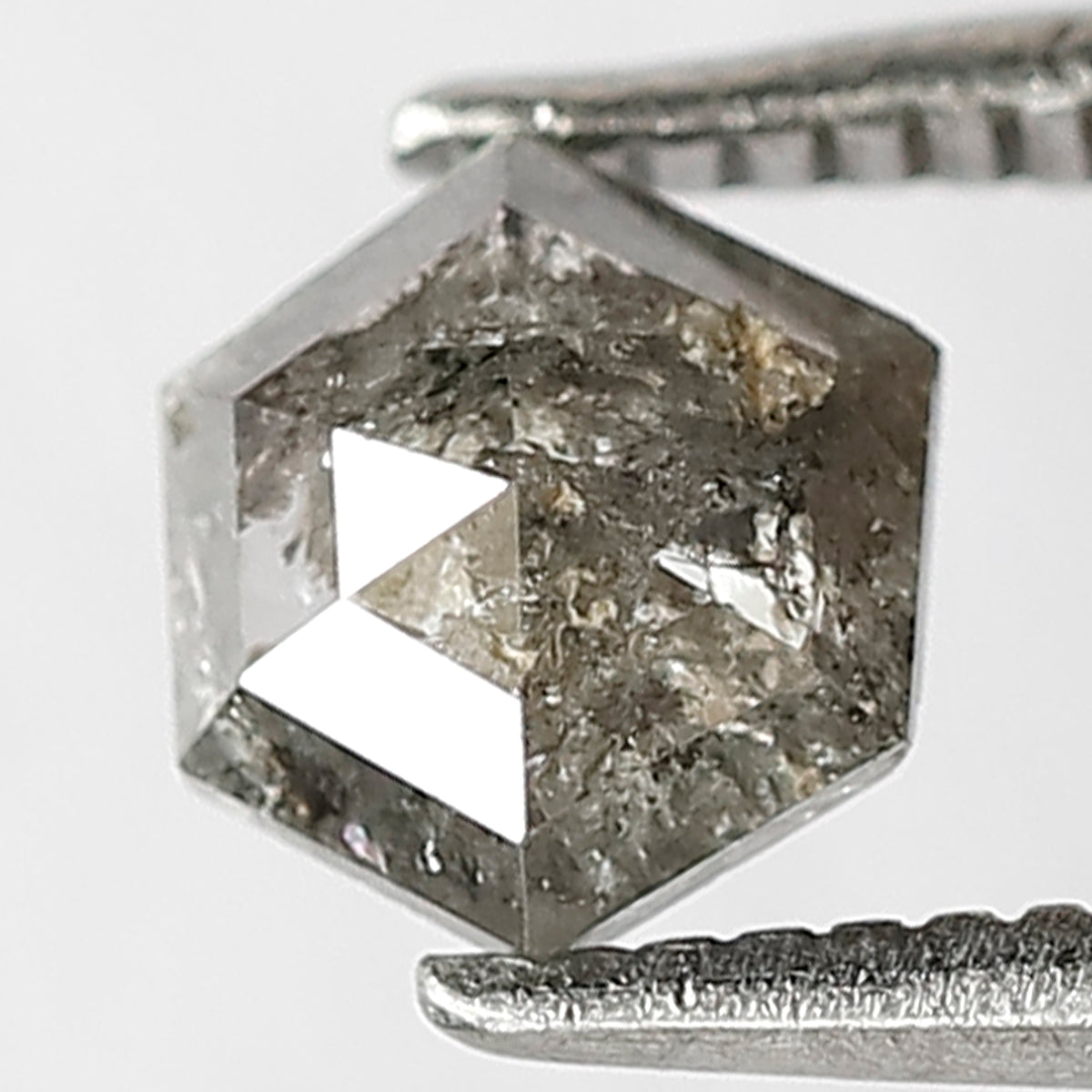 0.65 CT Hexagon Salt and Pepper Diamond, Natural Earth Mined Gray Black Diamond For Bridal Ring