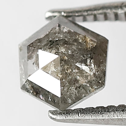 0.65 CT Hexagon Salt and Pepper Diamond, Natural Earth Mined Gray Black Diamond For Bridal Ring