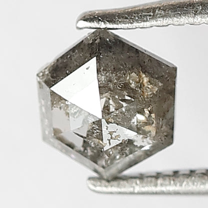 0.65 CT Hexagon Salt and Pepper Diamond, Natural Earth Mined Gray Black Diamond For Bridal Ring