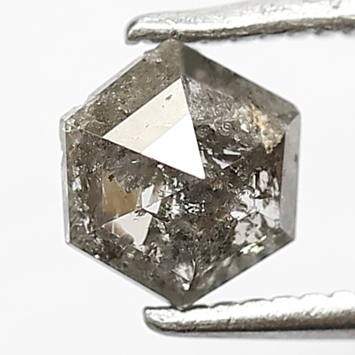 0.65 CT Hexagon Salt and Pepper Diamond, Natural Earth Mined Gray Black Diamond For Bridal Ring