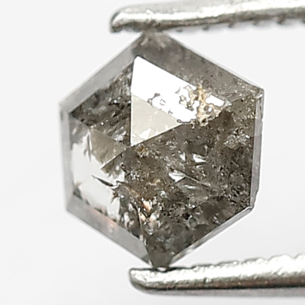 0.65 CT Hexagon Salt and Pepper Diamond, Natural Earth Mined Gray Black Diamond For Bridal Ring