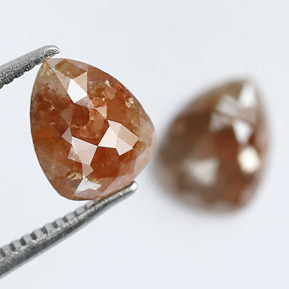 1.86 CT Pear Shape Rustic Diamond Pair, Natural Reddish Loose Diamonds for Stud Earrings