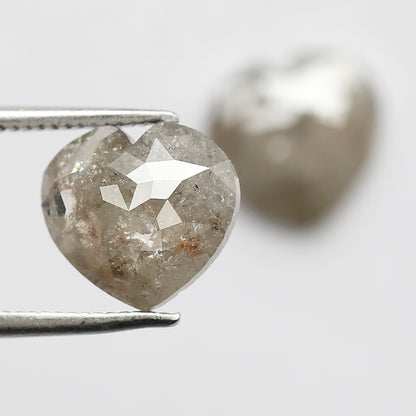 4.64 CT Splendid Pair of Heart Shape Grayish Black Multi Faceted Natural Salt and Pepper Diamond Ideal for Making Perfect Stud Earrings