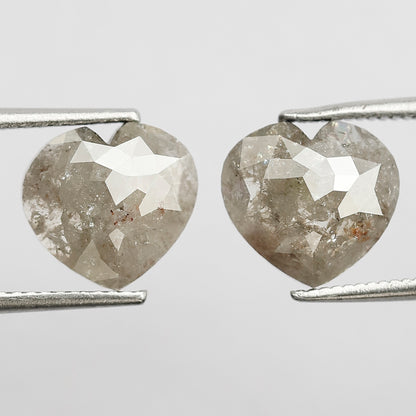 4.64 CT Splendid Pair of Heart Shape Grayish Black Multi Faceted Natural Salt and Pepper Diamond Ideal for Making Perfect Stud Earrings