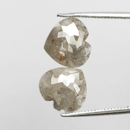 4.64 CT Splendid Pair of Heart Shape Grayish Black Multi Faceted Natural Salt and Pepper Diamond Ideal for Making Perfect Stud Earrings