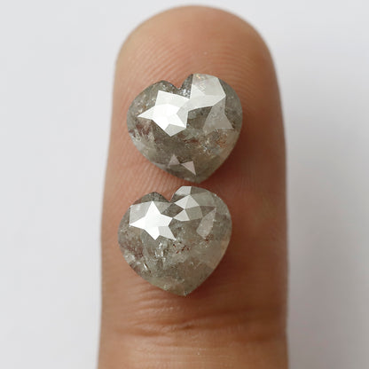 4.64 CT Splendid Pair of Heart Shape Grayish Black Multi Faceted Natural Salt and Pepper Diamond Ideal for Making Perfect Stud Earrings