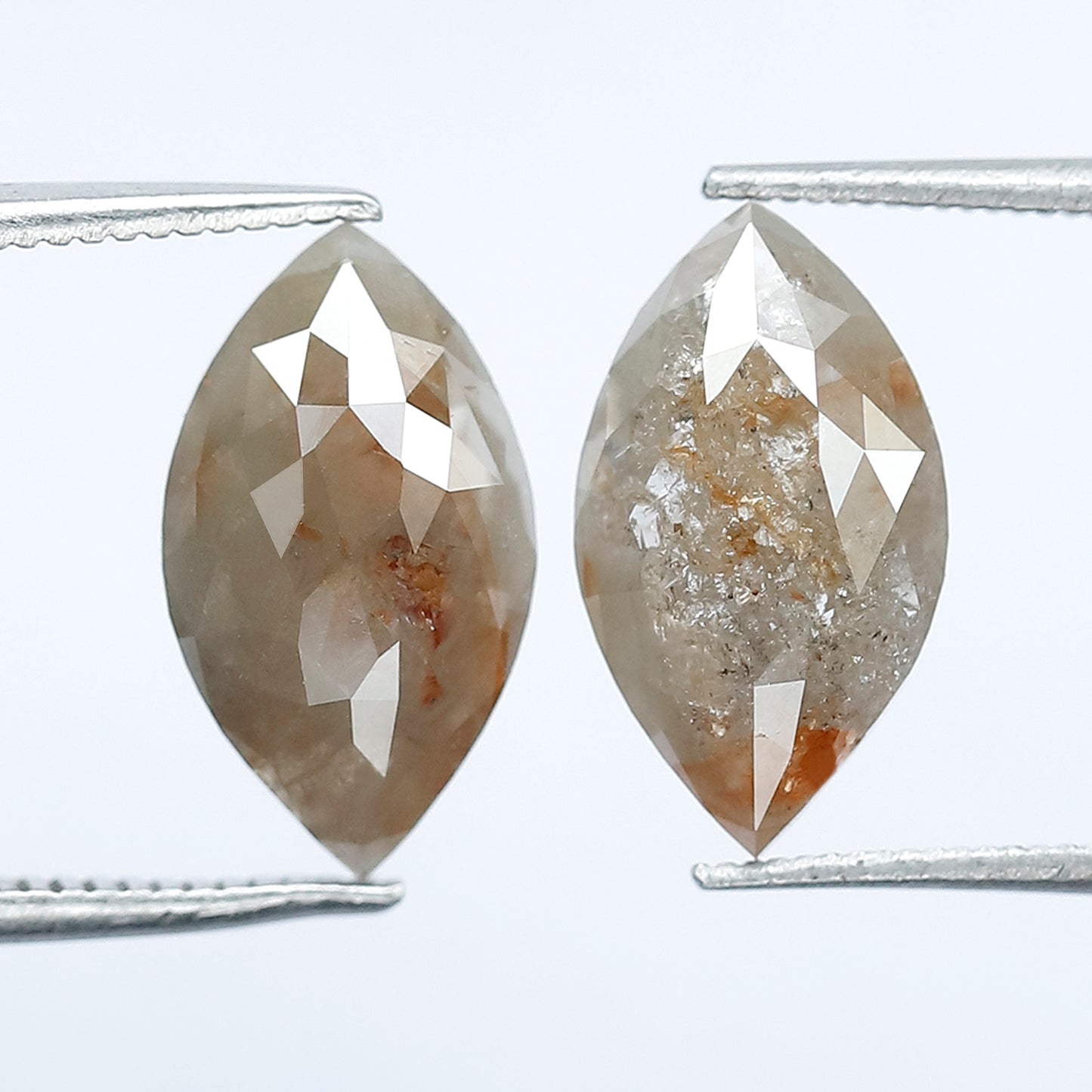 4.15 Carat Marquise Shape Loose Rustic Diamonds, 12.7 mm Matching Natural Grayish Red Diamond Pair for Earrings