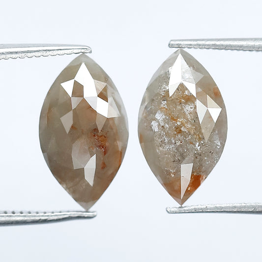 4.15 Carat Marquise Shape Loose Rustic Diamonds, 12.7 mm Matching Natural Grayish Red Diamond Pair for Earrings