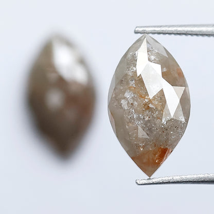 4.15 Carat Marquise Shape Loose Rustic Diamonds, 12.7 mm Matching Natural Grayish Red Diamond Pair for Earrings