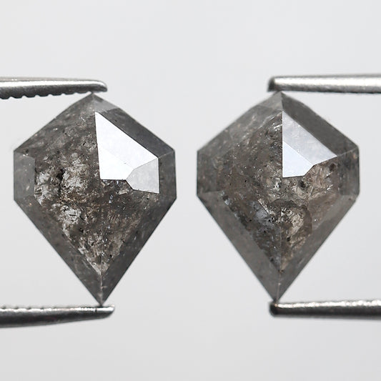4.11 Ct Pair Of Modified Kite Shape Salt and Pepper Diamond 10 MM Natural Loose Gray Black Color Diamond