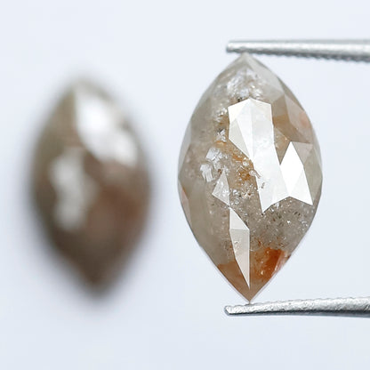 4.15 Carat Marquise Shape Loose Rustic Diamonds, 12.7 mm Matching Natural Grayish Red Diamond Pair for Earrings