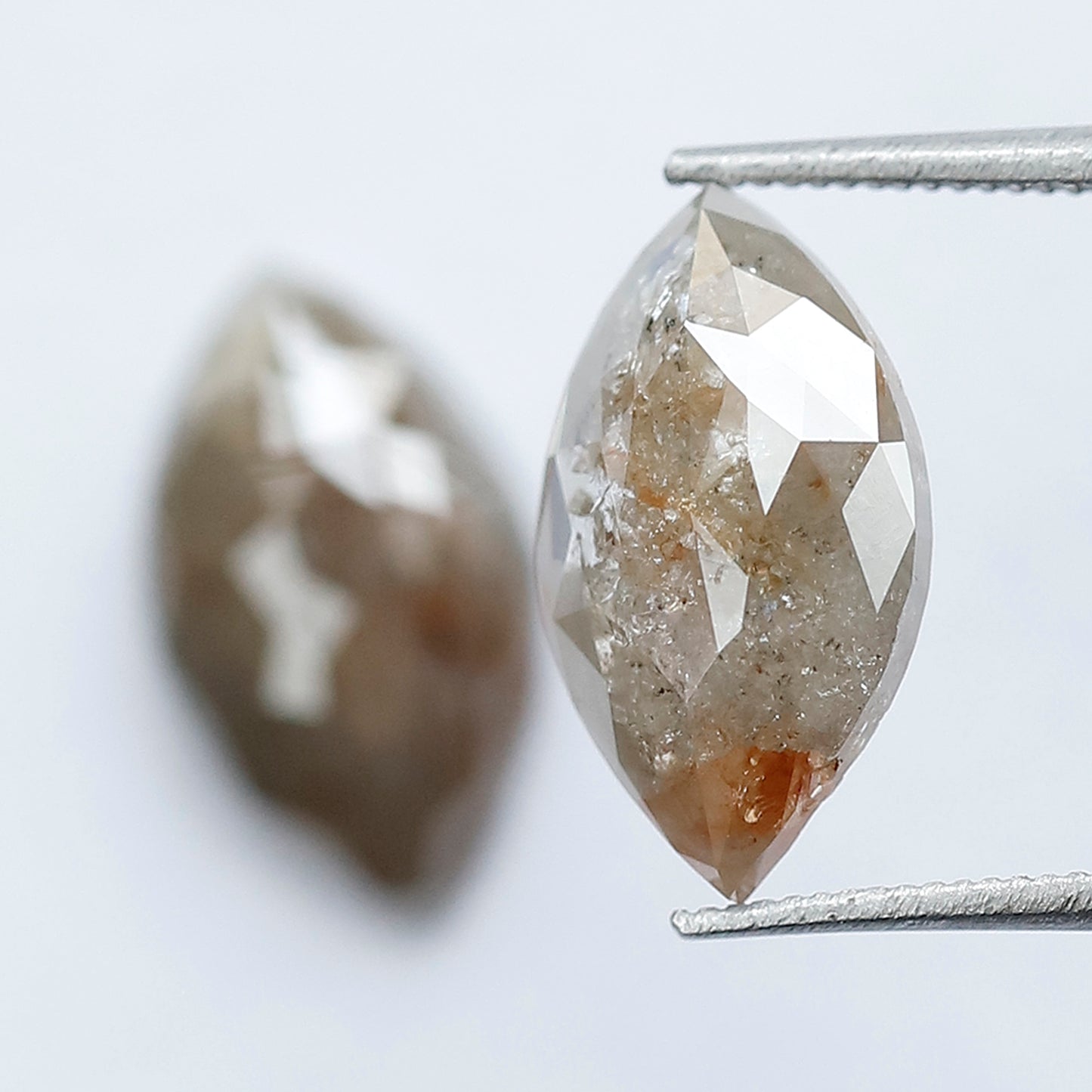 4.15 Carat Marquise Shape Loose Rustic Diamonds, 12.7 mm Matching Natural Grayish Red Diamond Pair for Earrings