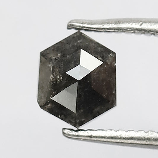 0.80 CT Hexagon Shape Diamond 6.3 MM Natural Gray Black Salt and Pepper Diamond