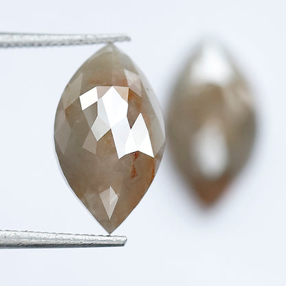 4.15 Carat Marquise Shape Loose Rustic Diamonds, 12.7 mm Matching Natural Grayish Red Diamond Pair for Earrings
