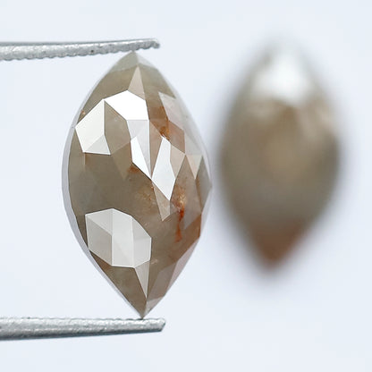 4.15 Carat Marquise Shape Loose Rustic Diamonds, 12.7 mm Matching Natural Grayish Red Diamond Pair for Earrings