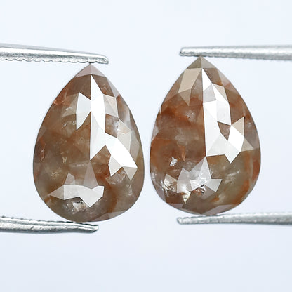 5.05 Ct Pear Shape Rustic Diamond Pair | Natural Reddish Gray Loose Diamonds | 11.20 mm Matching Earrings Stones