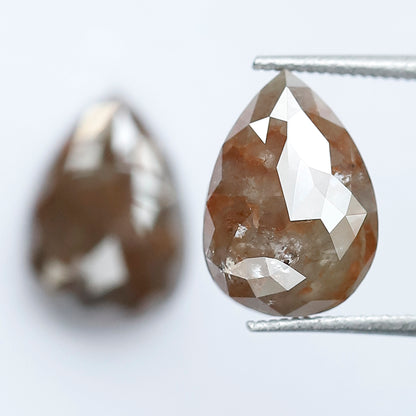 5.05 Ct Pear Shape Rustic Diamond Pair | Natural Reddish Gray Loose Diamonds | 11.20 mm Matching Earrings Stones