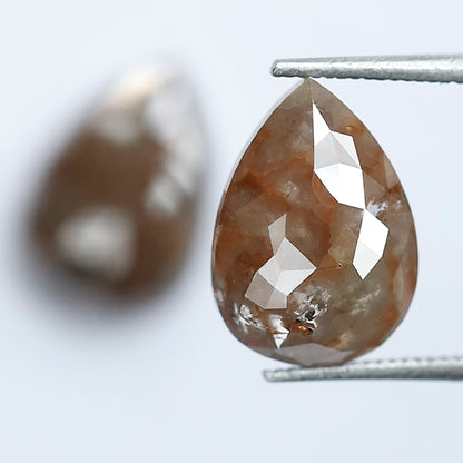 5.05 Ct Pear Shape Rustic Diamond Pair | Natural Reddish Gray Loose Diamonds | 11.20 mm Matching Earrings Stones