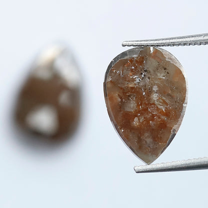 5.05 Ct Pear Shape Rustic Diamond Pair | Natural Reddish Gray Loose Diamonds | 11.20 mm Matching Earrings Stones