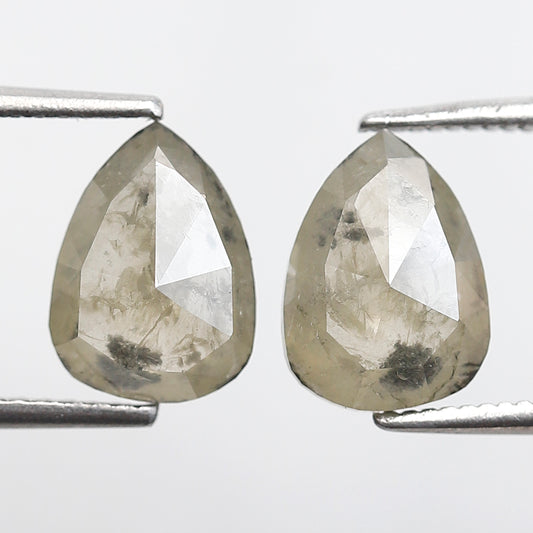 2.91 Ct Pair Of Pear Shape Salt and Pepper Diamond 9 MM Translucent Yellow Color Natural Loose Diamond