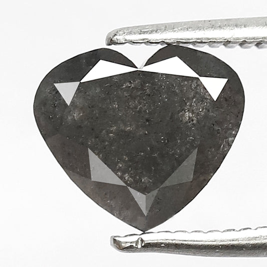 1.56 CT Heart Shape Salt and Pepper Diamond, Natural Gray Black Conflict Free Diamond For Proposal Ring