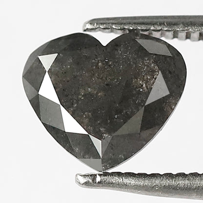 1.56 CT Heart Shape Salt and Pepper Diamond, Natural Gray Black Conflict Free Diamond For Proposal Ring