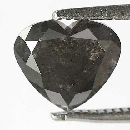 1.56 CT Heart Shape Salt and Pepper Diamond, Natural Gray Black Conflict Free Diamond For Proposal Ring