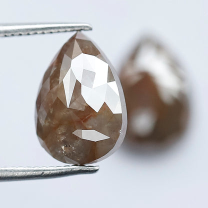 5.05 Ct Pear Shape Rustic Diamond Pair | Natural Reddish Gray Loose Diamonds | 11.20 mm Matching Earrings Stones
