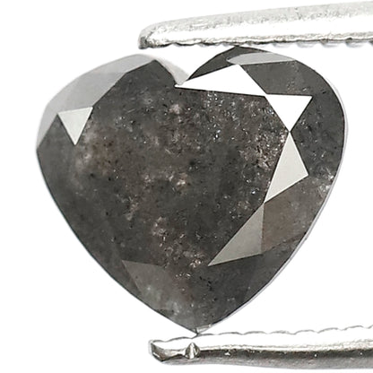 1.56 CT Heart Shape Salt and Pepper Diamond, Natural Gray Black Conflict Free Diamond For Proposal Ring