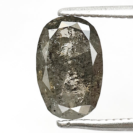 1.49 CT Elongated Oval Shape Salt and Pepper Diamond, Natural Gray Black 9 MM Loose Diamond For Wedding Ring