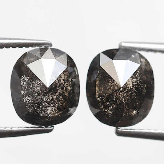 3.12 Ct Pair Of Oval Shape Salt and Pepper Diamond 7 MM Grey Black Color Natural Loose Diamond