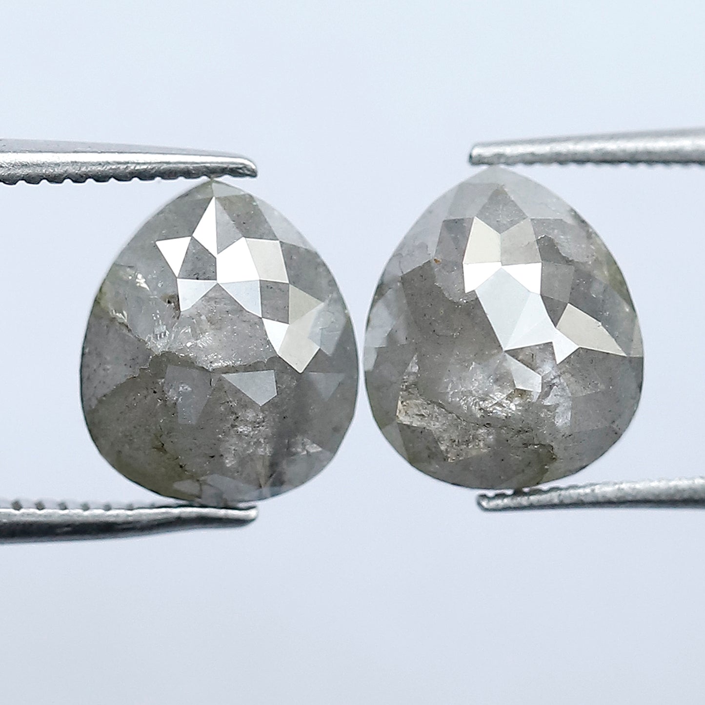 3.76 CT Pair of Pear Shape Loose Diamonds, Natural Grayish Salt and Pepper Rustic Diamonds For Jewelry