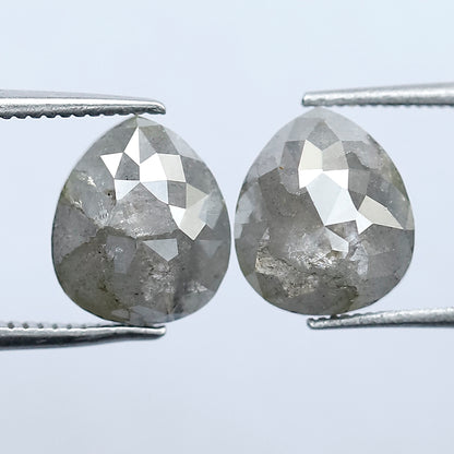3.76 CT Pair of Pear Shape Loose Diamonds, Natural Grayish Salt and Pepper Rustic Diamonds For Jewelry