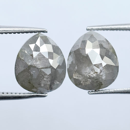 3.76 CT Pair of Pear Shape Loose Diamonds, Natural Grayish Salt and Pepper Rustic Diamonds For Jewelry
