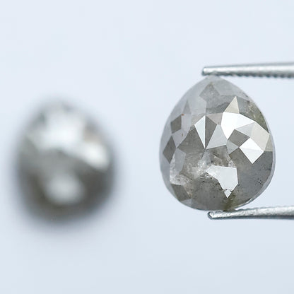 3.76 CT Pair of Pear Shape Loose Diamonds, Natural Grayish Salt and Pepper Rustic Diamonds For Jewelry