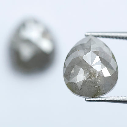 3.76 CT Pair of Pear Shape Loose Diamonds, Natural Grayish Salt and Pepper Rustic Diamonds For Jewelry