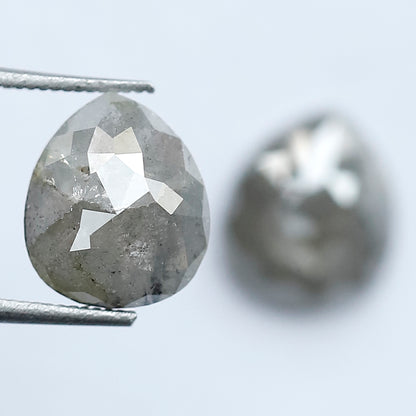 3.76 CT Pair of Pear Shape Loose Diamonds, Natural Grayish Salt and Pepper Rustic Diamonds For Jewelry