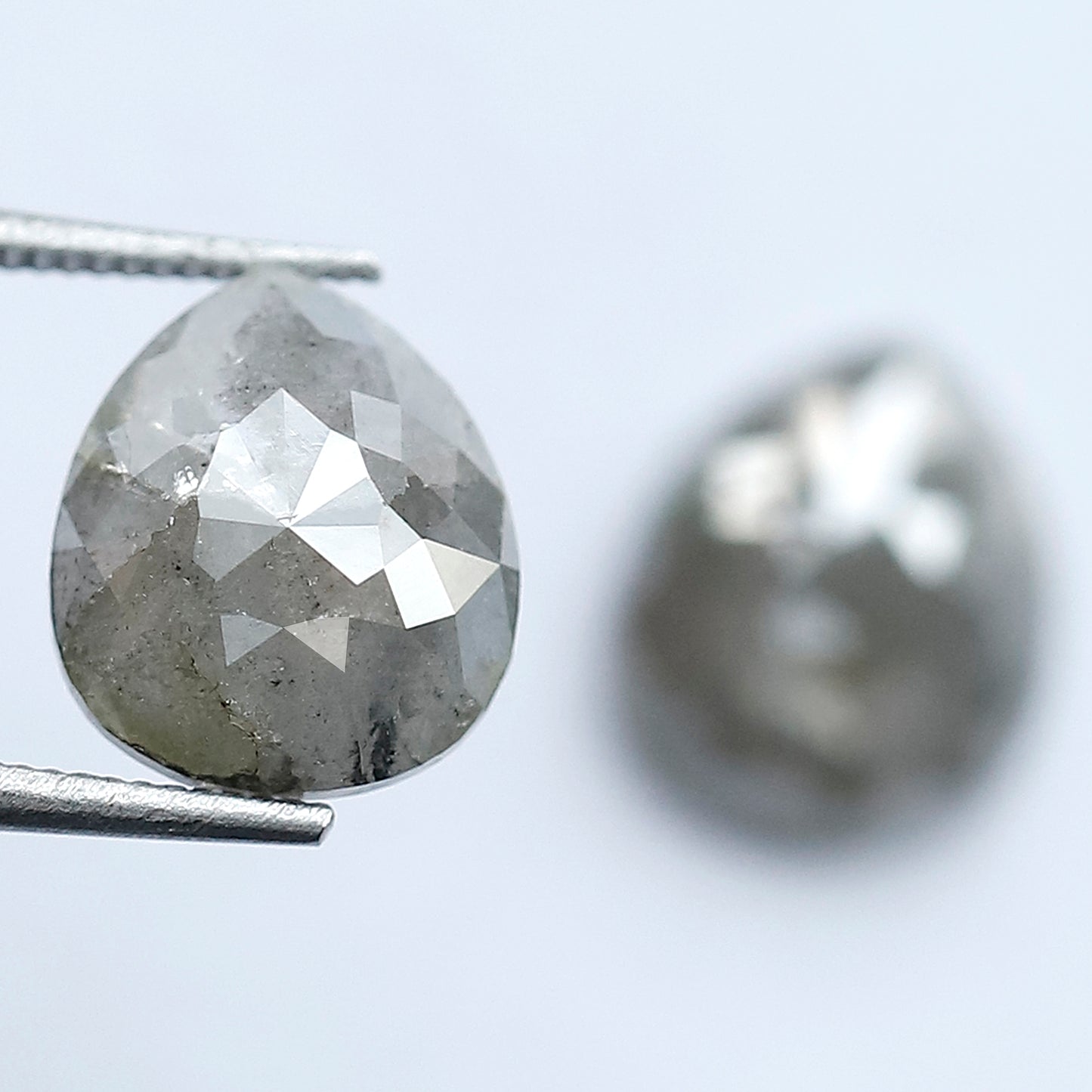 3.76 CT Pair of Pear Shape Loose Diamonds, Natural Grayish Salt and Pepper Rustic Diamonds For Jewelry