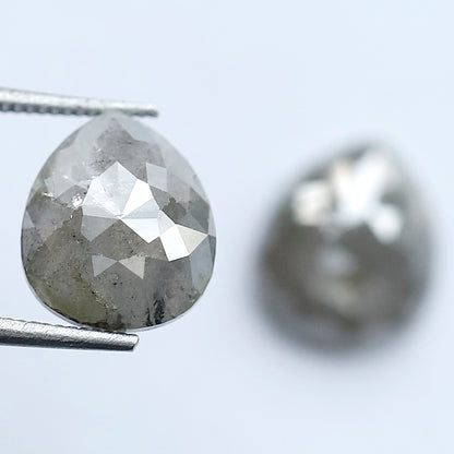 3.76 CT Pair of Pear Shape Loose Diamonds, Natural Grayish Salt and Pepper Rustic Diamonds For Jewelry