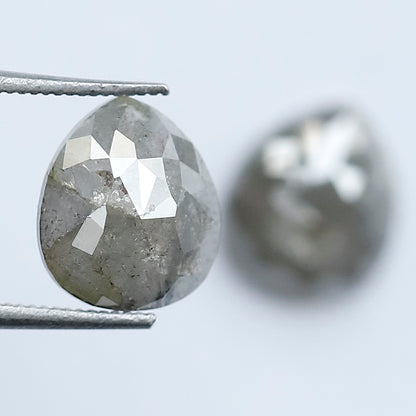 3.76 CT Pair of Pear Shape Loose Diamonds, Natural Grayish Salt and Pepper Rustic Diamonds For Jewelry