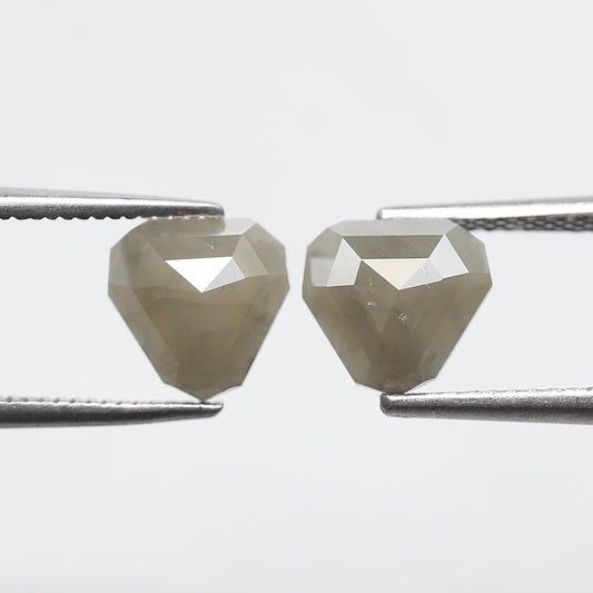 2.72 Ct Pair Of Geometric Shape Salt and Pepper Diamond 7 mm Green Gray Color Diamond