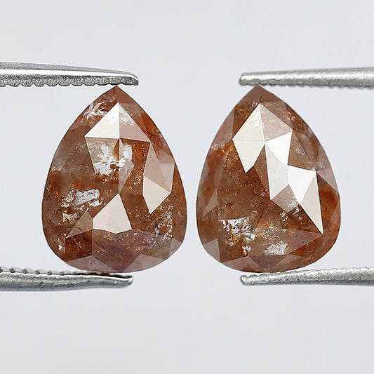 Pear Shape Rustic Diamonds Pair 3.46 Ct | Natural Red color Loose Diamonds for Earrings & Custom Jewelry