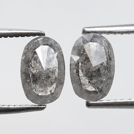1.44 Ct Pair Of Oval Shape Salt and Pepper Diamond 7 mm Natural Loose Grey Black Color Diamond