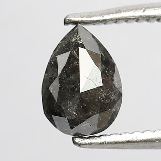 0.87 CT Pear Shape Salt and Pepper Diamond, 6.5 MM Natural Gray Black Loose Diamond For Wedding Ring