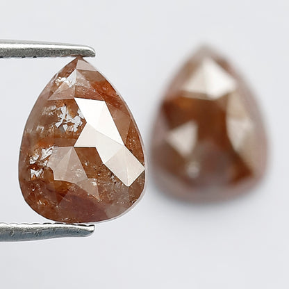 Pear Shape Rustic Diamonds Pair 3.46 Ct | Natural Red color Loose Diamonds for Earrings & Custom Jewelry