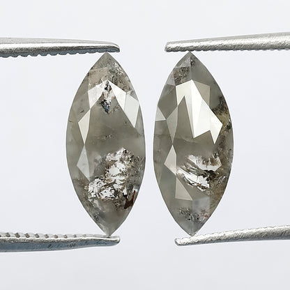 1.99 Ct Matching Marquise Cut Rustic Diamonds | 12.00 x 5.10 mm Earth Mined Grayish Loose Diamond Pair
